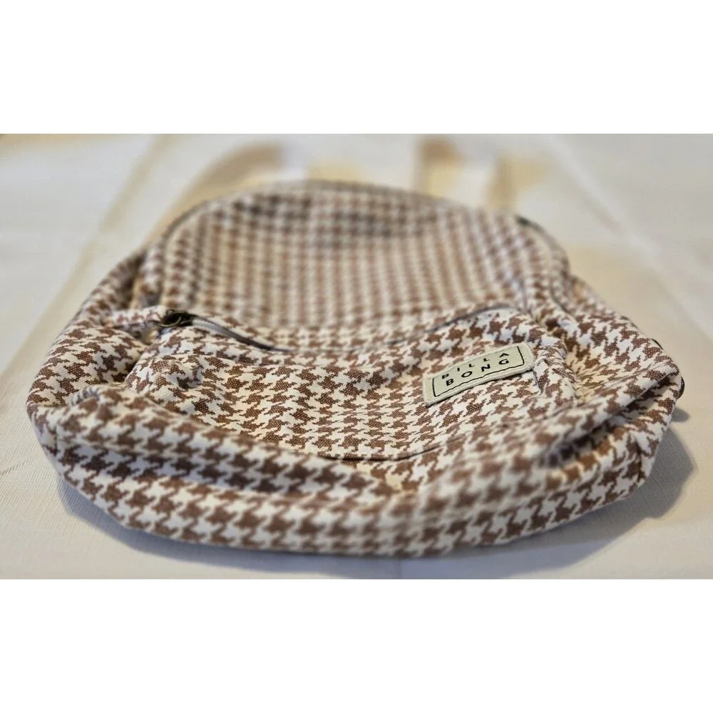Billabong Mini Mama Houndstooth Backpack Purse Brown Beige Small Cotton‎ Bag